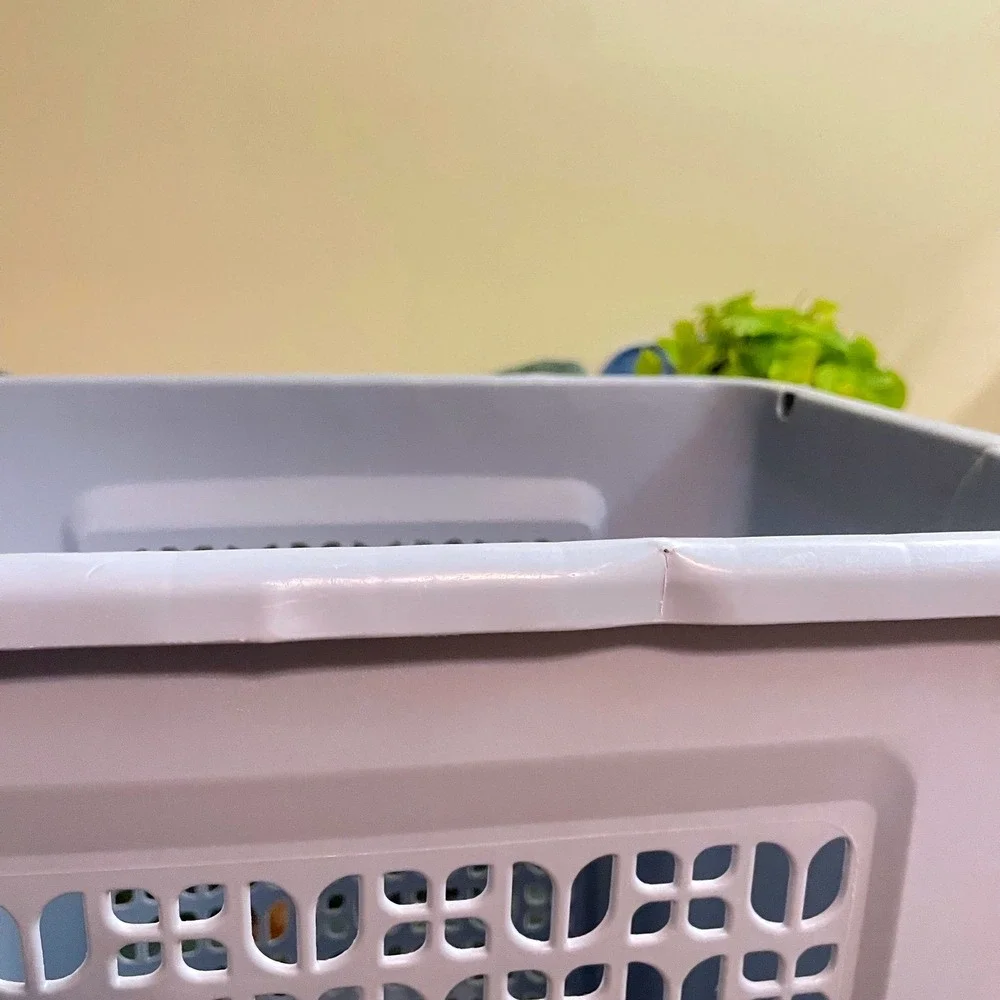 Vtg Rubbermaid Hamper Laundry Basket blue MCM‎ Tulip Flower 2787 no Lid cracked